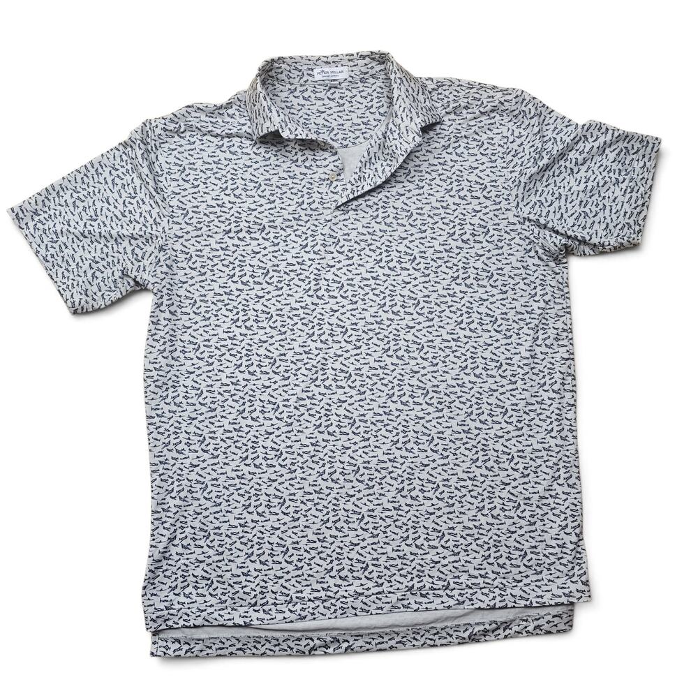 PETER MILLAR Summer Comfort Polo Men's L Airplane AOP Aviation Golf Performance